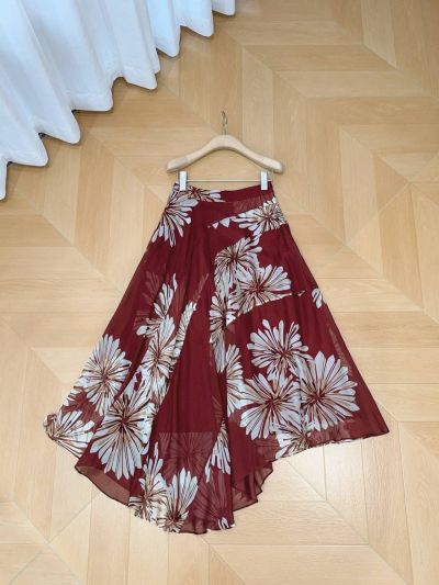 Brunello Cucinelli Silk Maxi Skirt in Red and White