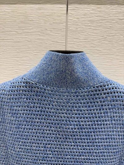 Brunello Cucinelli Stand Collar Zip-Up Knit Top in Blue