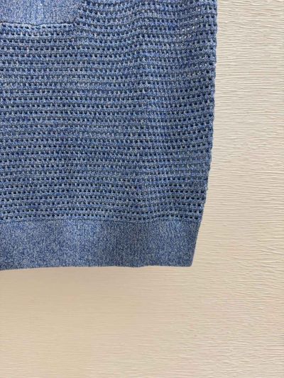 Brunello Cucinelli Stand Collar Zip-Up Knit Top in Blue