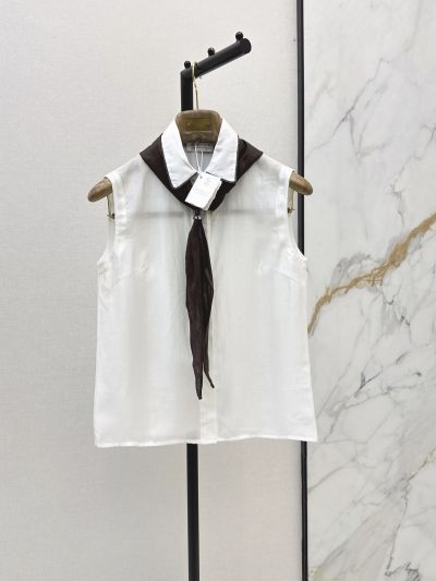Brunello Cucinelli Turn-Down Collar Sleeveless Shirt in White and Black