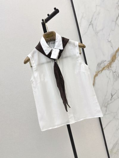 Brunello Cucinelli Turn-Down Collar Sleeveless Shirt in White and Black
