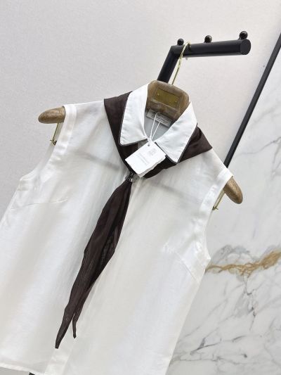 Brunello Cucinelli Turn-Down Collar Sleeveless Shirt in White and Black