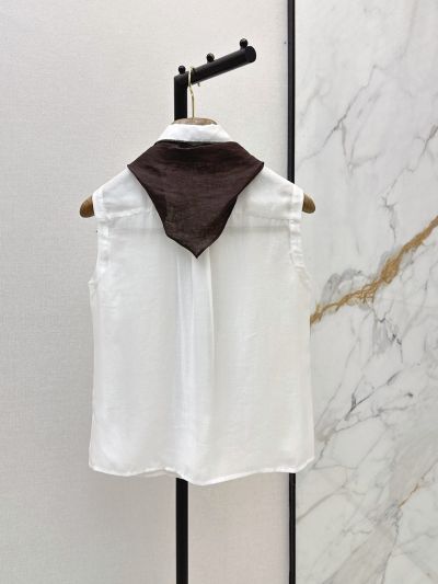 Brunello Cucinelli Turn-Down Collar Sleeveless Shirt in White and Black
