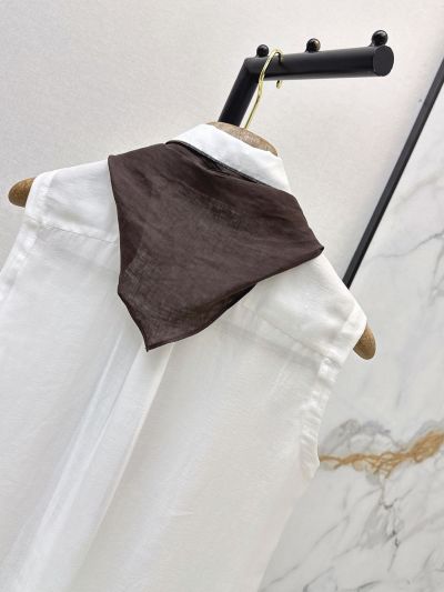 Brunello Cucinelli Turn-Down Collar Sleeveless Shirt in White and Black