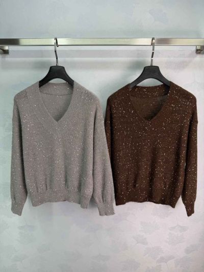 Brunello Cucinelli V-Neck Balloon Sleeve Sweater