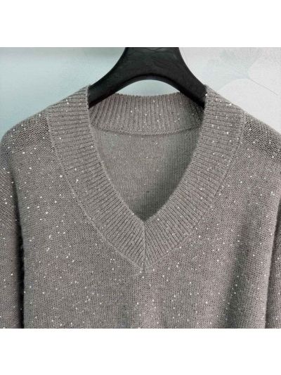 Brunello Cucinelli V-Neck Balloon Sleeve Sweater