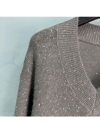Brunello Cucinelli V-Neck Balloon Sleeve Sweater