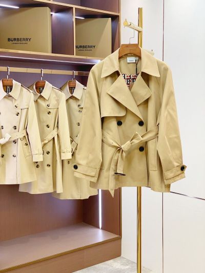 Burberry Belted Monogram Trench Coat in Beige