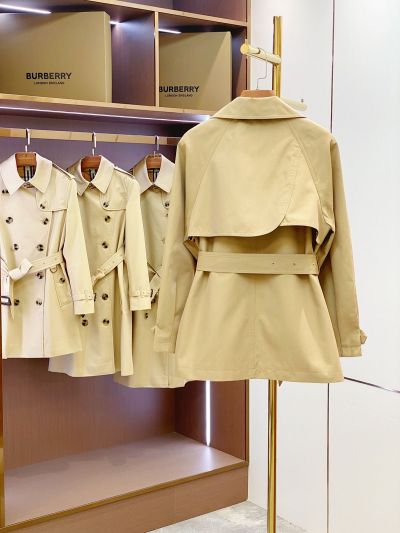 Burberry Belted Monogram Trench Coat in Beige