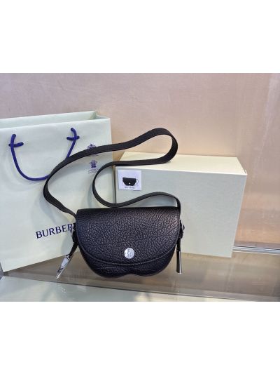 Burberry Chess Satchel Black Grained Leather Shoulder Bag