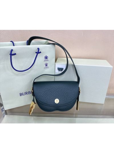 Burberry Chess Satchel Dark Green Grained Leather Shoulder Bag