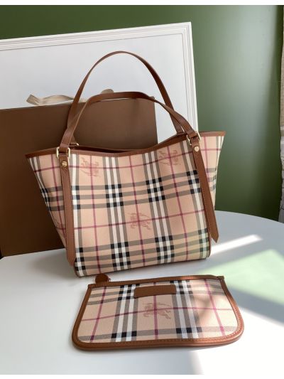 Burberry Haymarket Check Small Canterbury Tote Bag Beige
