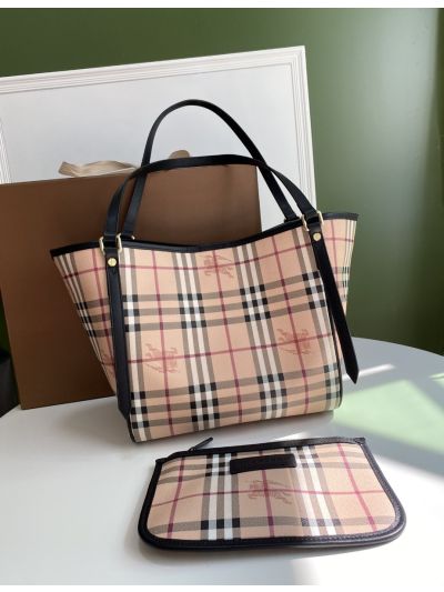 Burberry Haymarket Check Small Canterbury Tote Bag Beige