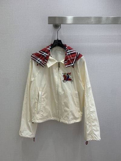 Burberry Hooded Embroidered Jacket in White and Red