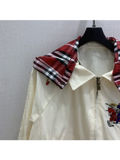 Burberry Hooded Embroidered Jacket in White and Red