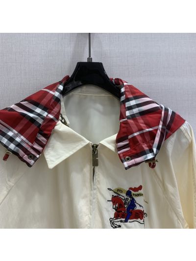 Burberry Hooded Embroidered Jacket in White and Red