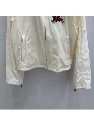 Burberry Hooded Embroidered Jacket in White and Red