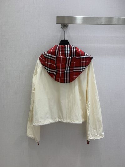Burberry Hooded Embroidered Jacket in White and Red