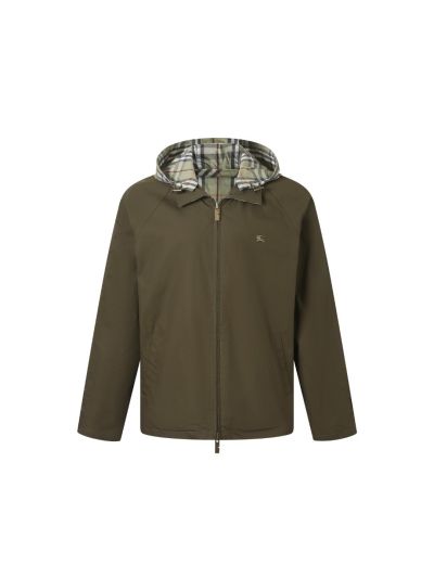 Burberry Hooded Plaid Jacket in Olive