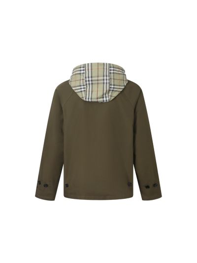 Burberry Hooded Plaid Jacket in Olive