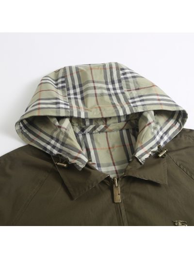 Burberry Hooded Plaid Jacket in Olive