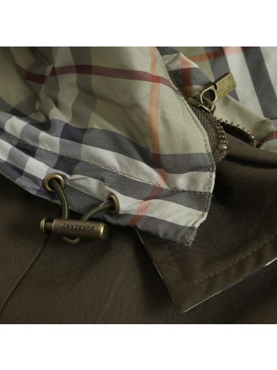 Burberry Hooded Plaid Jacket in Olive