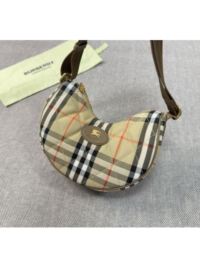 Burberry Horseshoe Beige Check Quilted Nylon Shoulder Crossbody Bag