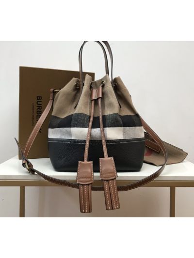 Burberry House Check Canvas Heston Bucket Bag Brown