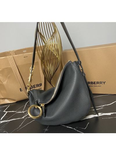 Burberry Knight Small Black Leather Zip Shoulder Bag