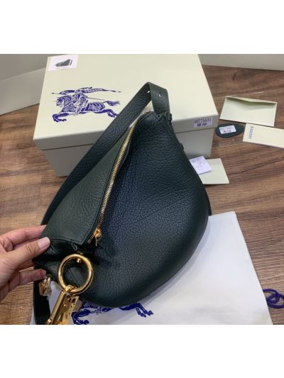 Burberry Knight Small Dark Green Leather Zip Shoulder Bag