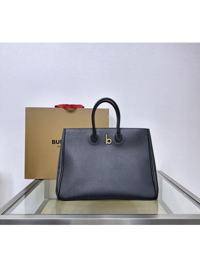 Burberry Large Rocking Horse Tote Shoulder Bag Black Grained Calfskin