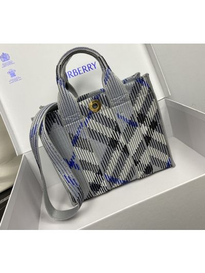 Burberry Mini Check Knitted Tote Crossbody Bag Grey