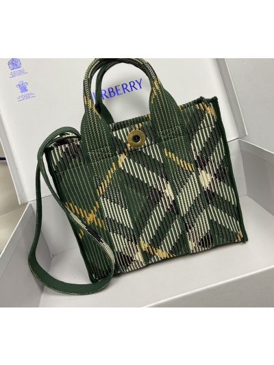 Burberry Mini Check Knitted Tote Crossbody Bag Ivy Green