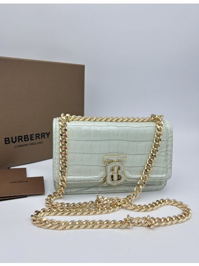 Burberry Mini TB Crocodile Embossed Leather Chain Flap Shoulder Bag Light Green