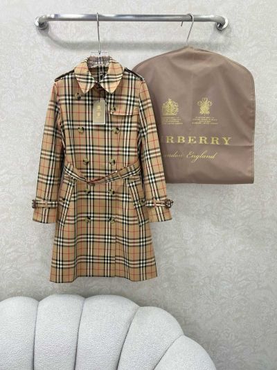 Burberry Plaid Belted Trench Coat in Beige