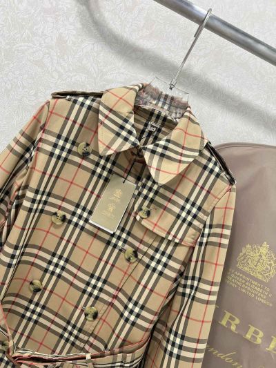 Burberry Plaid Belted Trench Coat in Beige