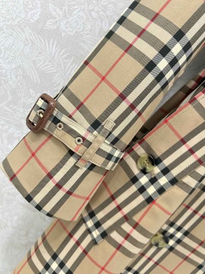 Burberry Plaid Belted Trench Coat in Beige