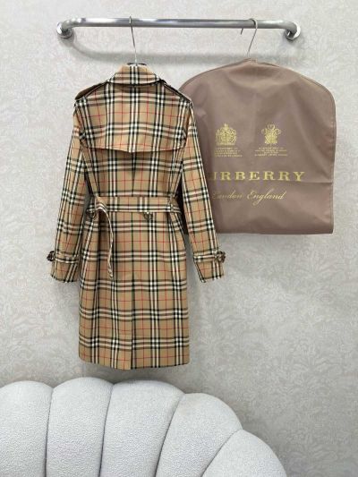 Burberry Plaid Belted Trench Coat in Beige