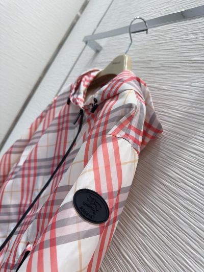 Burberry Plaid Hooded Coat in White and Red