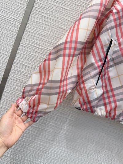 Burberry Plaid Hooded Coat in White and Red