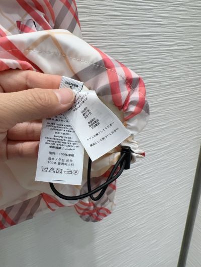 Burberry Plaid Hooded Coat in White and Red