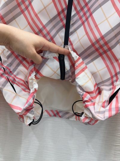 Burberry Plaid Hooded Coat in White and Red