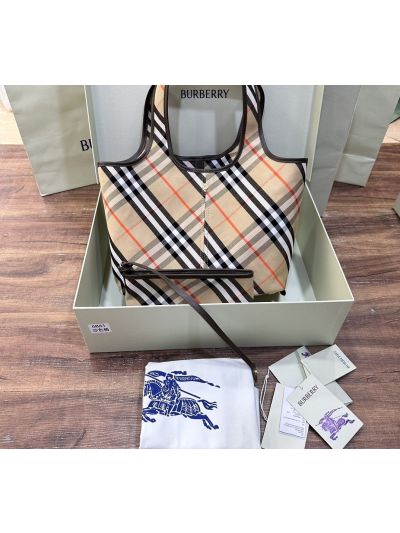 Burberry Small Check Cotton Tote Bag Sand Beige
