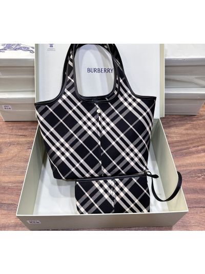 Burberry Small Check Cotton Tote Bag Sand Black