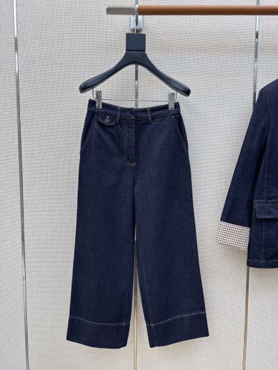 Burberry Wide-Leg Button-Front Pants in Navy