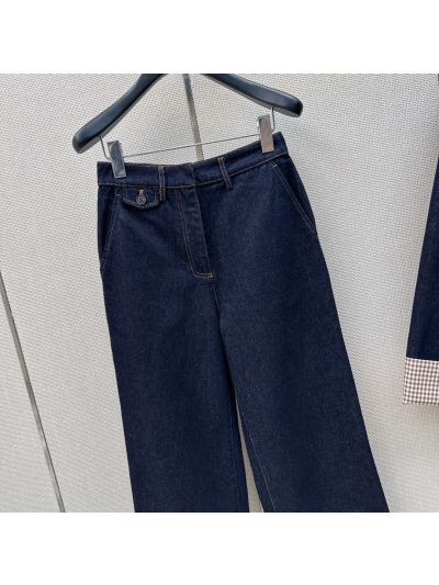 Burberry Wide-Leg Button-Front Pants in Navy