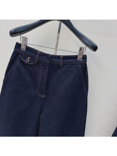 Burberry Wide-Leg Button-Front Pants in Navy