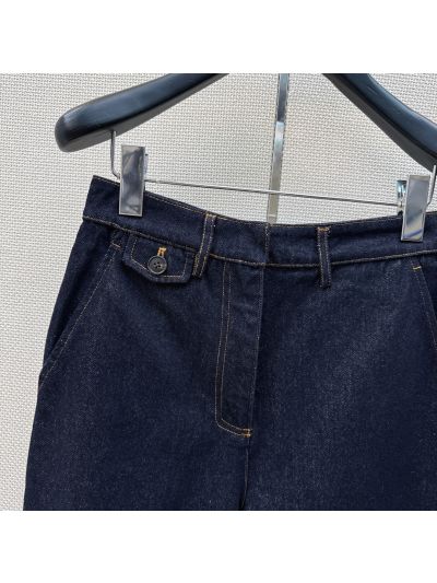 Burberry Wide-Leg Button-Front Pants in Navy