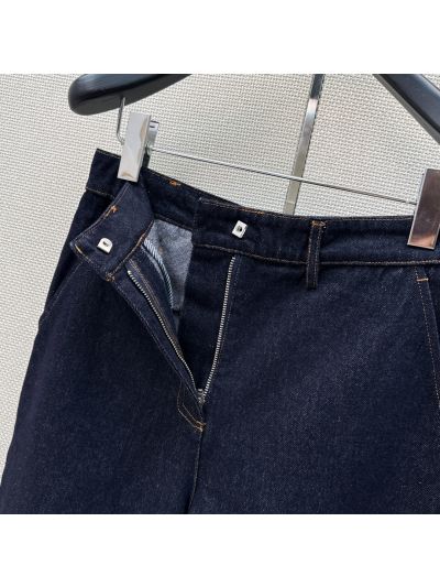 Burberry Wide-Leg Button-Front Pants in Navy