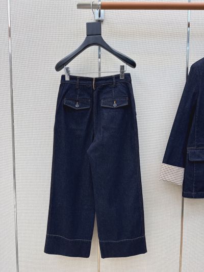 Burberry Wide-Leg Button-Front Pants in Navy